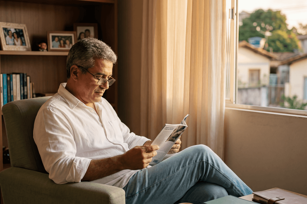 Roberto, 44 anos, comerciante de Itaberaba, retrato editorial C+Med representando homem em investigação clínica DAEM e andropausa